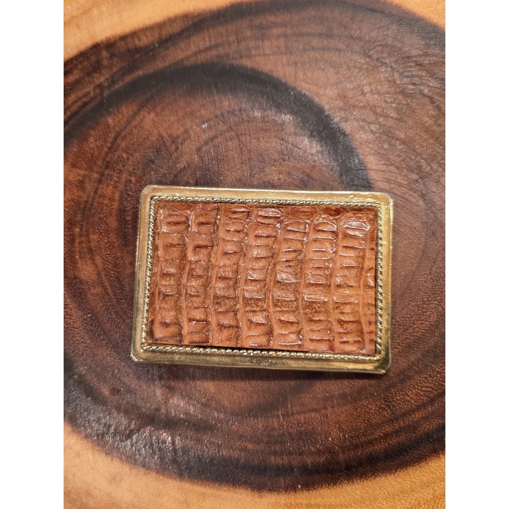 Vintage Brass and Textured Leather Belt Buckle Rectangular